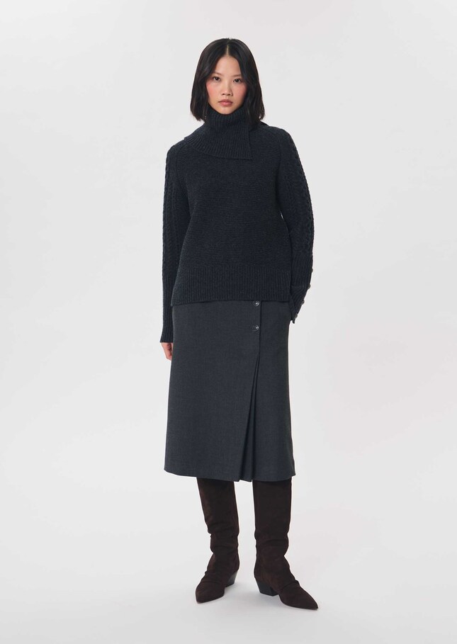 Pull Pilou gris chiné à col roulé Gris chine TARA JARMON