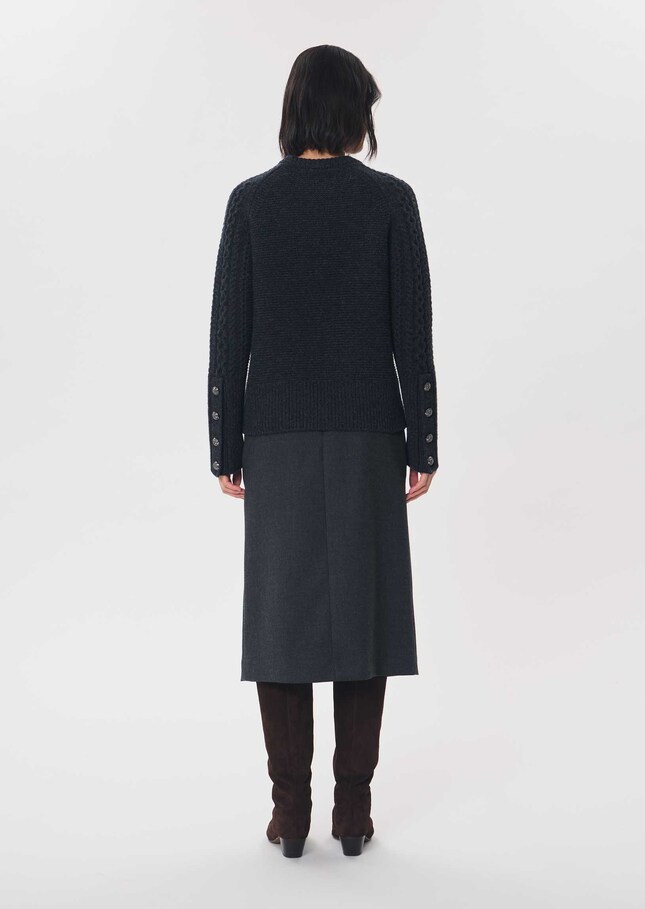 Pull Pilou gris chiné à col roulé Gris chine TARA JARMON