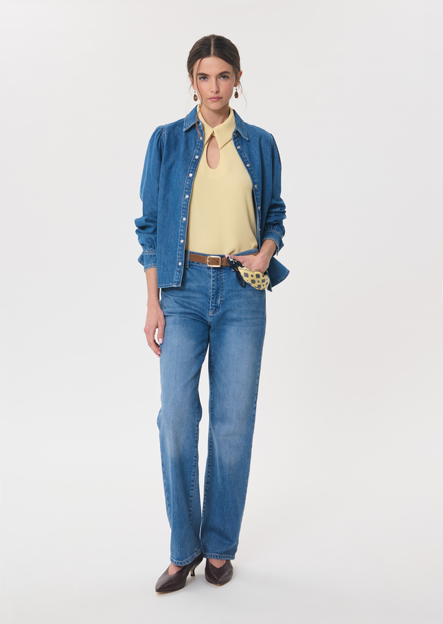 Top Thimotée vanille col chemise noué Vanille TARA JARMON