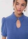 Top Thimotée denim col chemise noué Jean, Vanille TARA JARMON