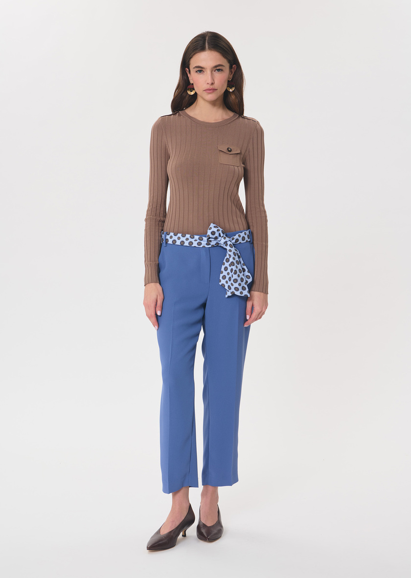 Pantalon Polo bleu denim ajusté à nouer Jean TARA JARMON