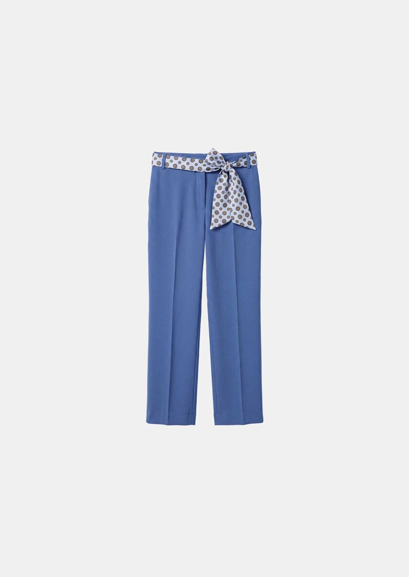 Pantalon Polo bleu denim ajusté à nouer Jean TARA JARMON
