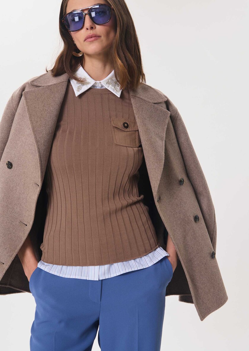 Pull Prisca caramel à poches plaquées Caramel TARA JARMON