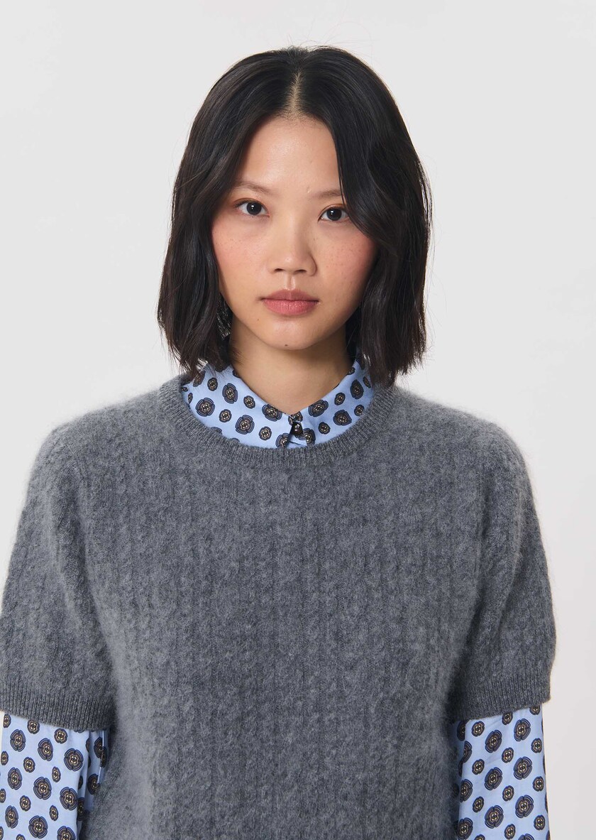 Pull Pamela gris chiné à manches courtes Gris chine TARA JARMON