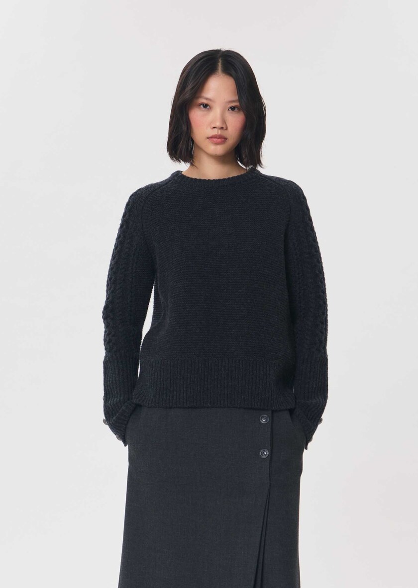 Pull Pilou gris chiné à col roulé Gris chine TARA JARMON