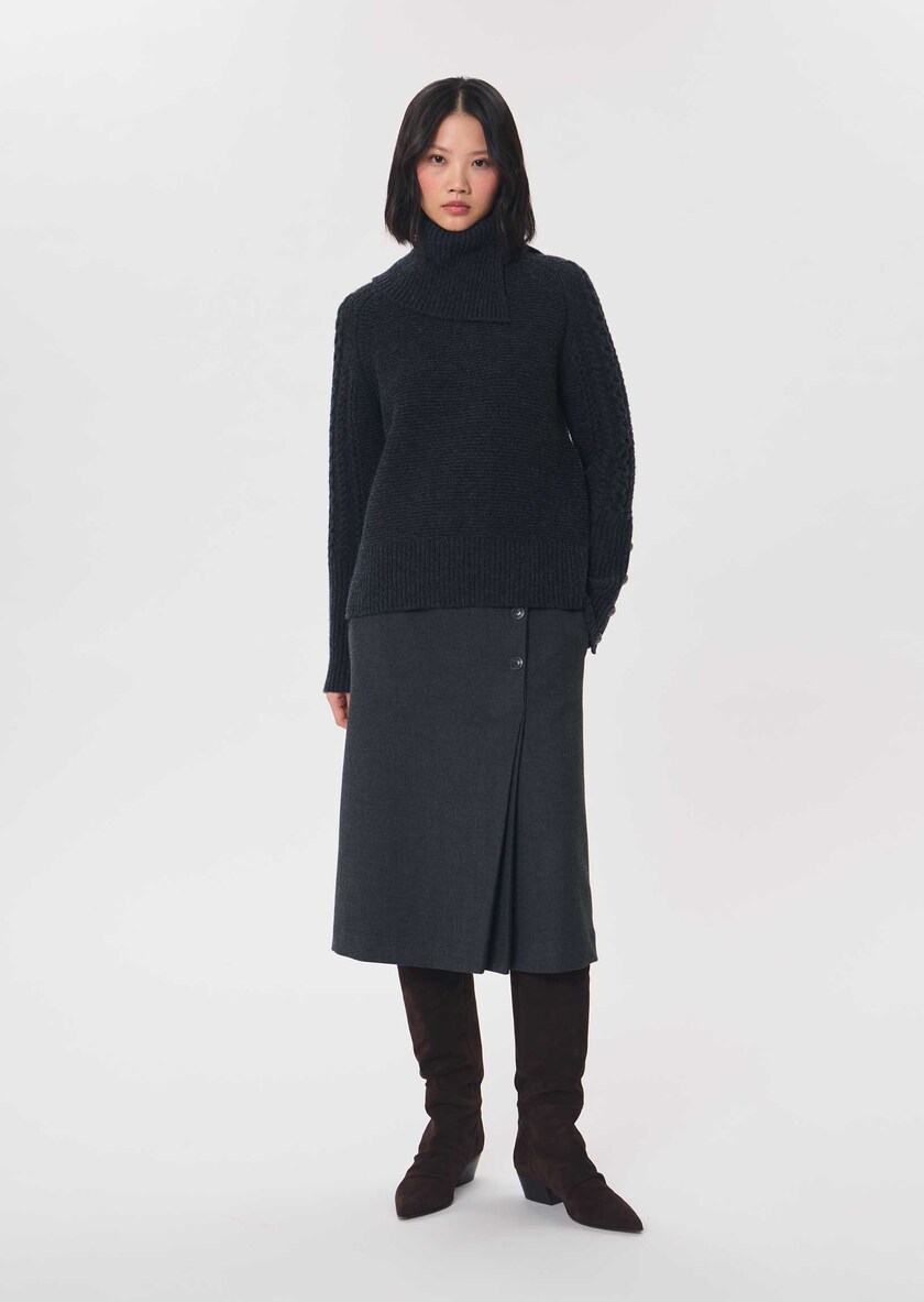 Pull Pilou gris chiné à col roulé Gris chine TARA JARMON