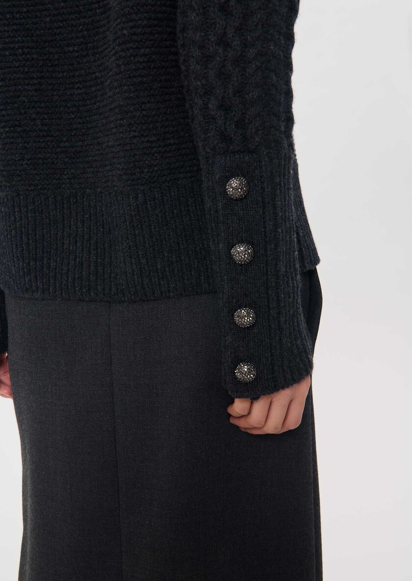 Pull Pilou gris chiné à col roulé Gris chine TARA JARMON