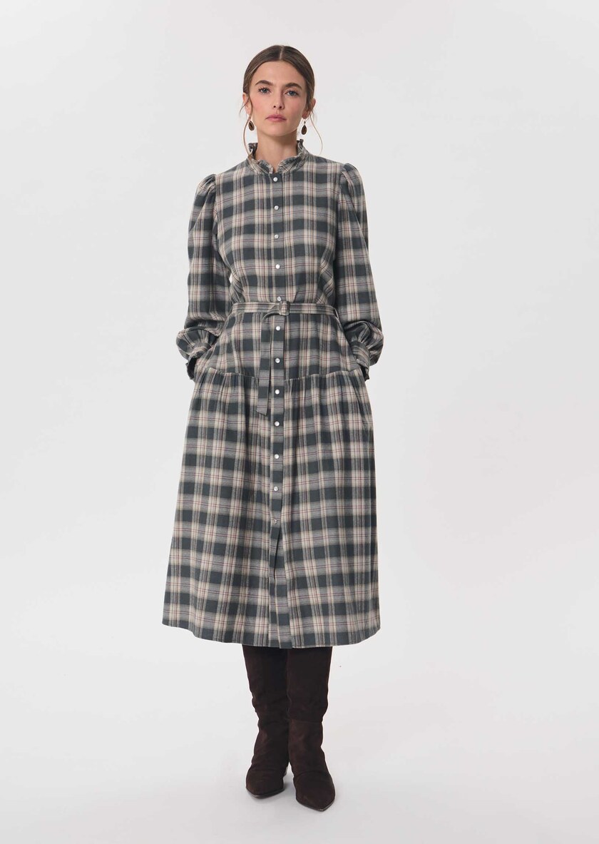 Robe Retro kaki à carreaux Kaki TARA JARMON