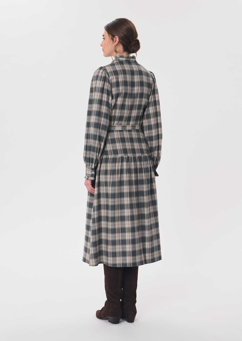Robe Retro kaki à carreaux Kaki TARA JARMON