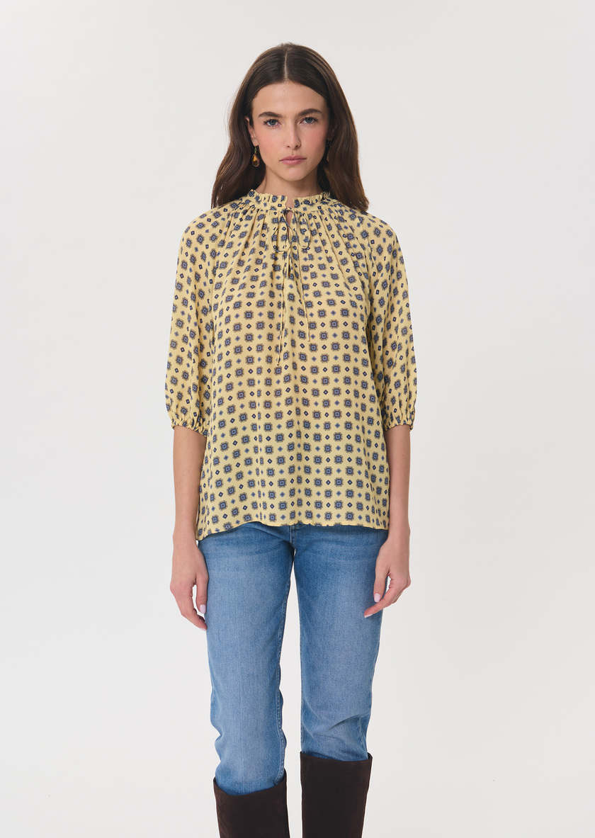 Top Tomaso vanille fleuri col lavallière Vanille TARA JARMON